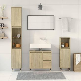 Berkfield Home Durable 3 Piece Bathroom Furniture Set Sonoma Oak Engineered Wood in Light Brown