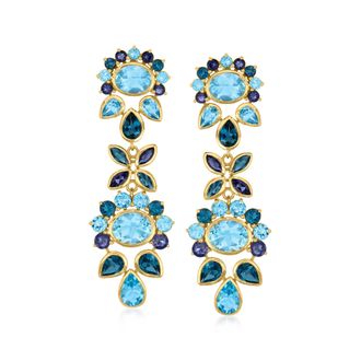 Ross-Simons Tonal Blue Topaz and Iolite Drop Earrings in 18kt Gold Over Sterling