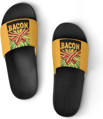 Generic Vintage Bacon Shower Shoes Slipper for Women Men Beach Slippers Quick Drying Non Slip Open-Toe Sandals