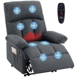 HOMCOM Homcom Sill&oacute;n De Masaje Reclinable Con 8 Puntos Masaje Funci&oacute;n Calefacci&oacute;n Lumbar Mando A Distancia Asiento Con Muelles Bolsillos Tejido Efecto Lino