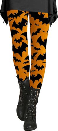 Generic Bat Print Leggings UK - Brushed Lined for Autumn | Elastic Tummy Control Waistband | Cosy Halloween Pajama Alternative | for School Drop-Offs & Movie 