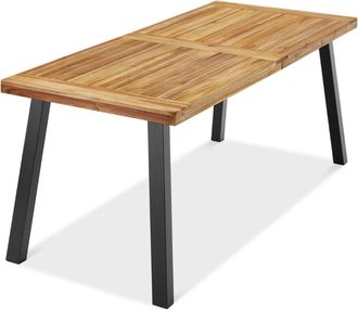 Best Choice Products 6-Person Indoor Outdoor Patio Rustic Acacia Wood Picnic Dining Table w/ Metal Legs