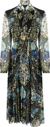 Etro floral-print pleated midi dress - women - Polyester/Silk - 40 - Black
