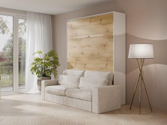 Vente-Unique Letto estraibile 140 x 190 cm Apertura verticale manuale Con LED Bianco e naturale + Divano - RAPILI