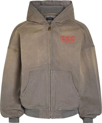 Willy Chavarria Juggernaut Hooded Embroidered Canvas Jacket - Grey - XL