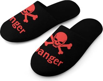 Generic Danger Death Skull Head Warm Mens Slippers Slip On Soft Fleece House Shoes Winter Indoor Outdoor