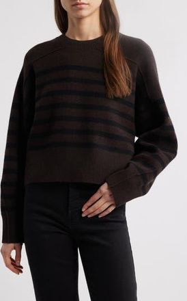 Rag & Bone Bridget Stripe Crewneck Wool Blend Sweater in Dark Brown at Nordstrom Rack, Size Large