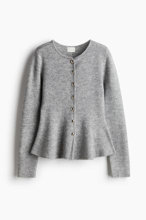 H&M Gerippter Cardigan mit Peplum - Hellgraumeliert