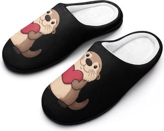 Generic Sea Otter Heart Funny Mens Cotton Slippers Soft Non-Slip Rubber Sole House Slipper Indoor Outdoor