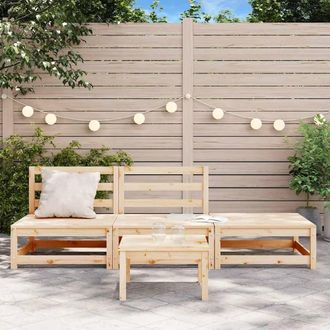 Berkfield Home Garden Sofa Armless with Footstool Solid Wood Pine in Natural