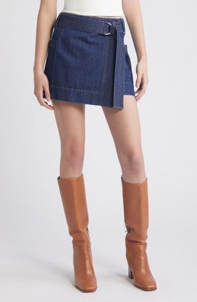 Rails Deanna Belted Denim Wrap Miniskirt in Raw Denim at Nordstrom, Size Large