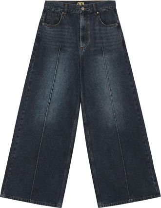 Mini Cream embroidered five-pocket wide-leg jeans - Blue