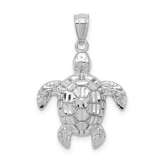 Diamond2Deal 14k White Gold Diamond-cut Polished Sea Turtle Pendant