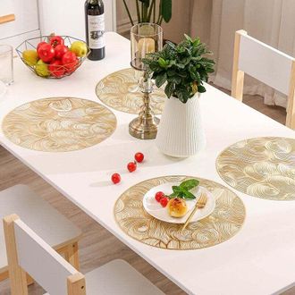 OEM Juego De 6 Manteles Individuales Redondos De Pvc Dorado - Antideslizantes, Resistentes Al Calor Y Lavables - Ideales Para Bodas Y Eventos - Crezuo