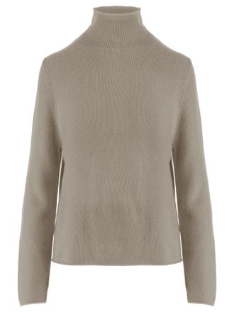 Allude Beige Patterned Knit Turtleneck Cashmere Sweater