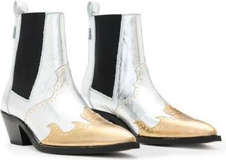 AllSaints Denver Studded Western Chelsea Boot in Silver/Gold at Nordstrom, Size 6Us