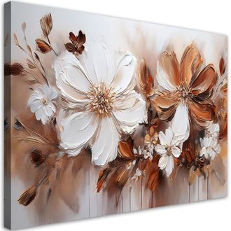 Artgeist Quadro Su Tela, Marrone Fiori Bianchi Natura - 100x70