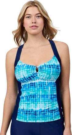 Free Country Womens Prism Floral Shirred Front Tankini Top