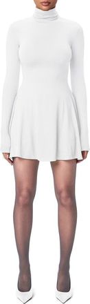 Naked Wardrobe Long Sleeve Turtleneck Minidress in White at Nordstrom, Size X-Small
