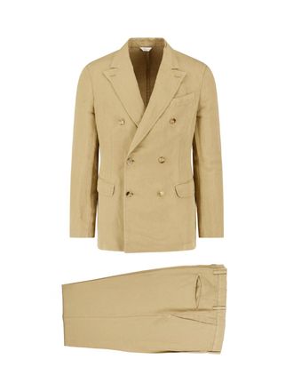 Boglioli Beige Double-Breasted Cotton Linen Suit