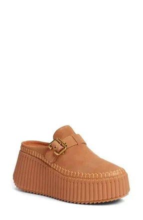Chlo&eacute; Nama Buckle Platform Mule in Pottery Brown at Nordstrom, Size 35