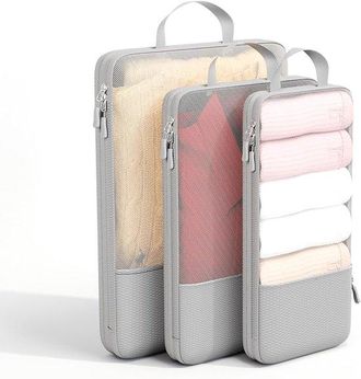 OEM Juego De Cubos De Compresi&oacute;n Para Embalaje - Malla Transparente, Plegable, Doble Cremallera, Para Maleta Y Mochila (gris)