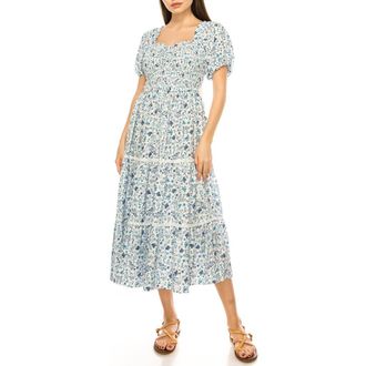 A Collective Story Floral Midi Dress in Bright White/Blue at Nordstrom, Size X-Large