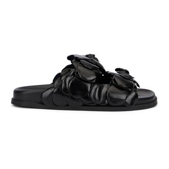 Valentino Garavani Sliders, female, Black, Size: 6 1/2 US Floral Leather Slides