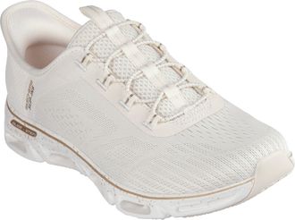 Skechers Womens Glide-Step Gratify Pace Slip-On Sneakers, Natural Mesh/Gold Trim, 4.5 UK
