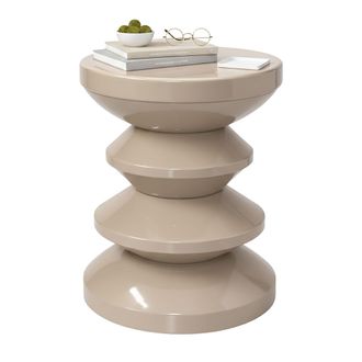 Relaxdays Mesa Auxiliar Y Taburete Relaxdays, Dise&ntilde;o En Zigzag, Objeto Decorativo Para Sal&oacute;n, Hxp: 46 X 35 Cm, Hierro, Beige
