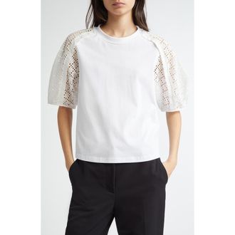 3.1 Phillip Lim Broderie Anglaise Mixed Media Cotton Top in White-White at Nordstrom Rack, Size Medium