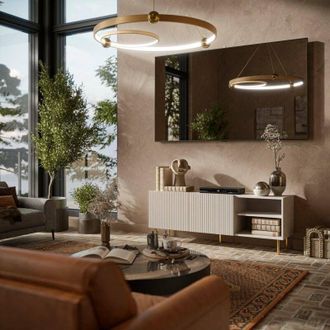 Dmora Mueble De Tv Magnano, Aparador De Sal&oacute;n Con Cuatro Puertas Batientes, Elevado Del Suelo, 150x42 H52 Cm, Beige