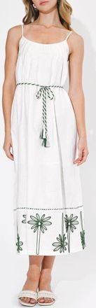 Adelyn Rae Sophia Palm Tree Embroidered Belted Maxi Dress in White/Green at Nordstrom, Size X-Small