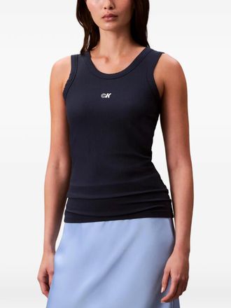 Calvin Klein CK logo ribbed tank top - women - Modal/Elastane - M - Blue