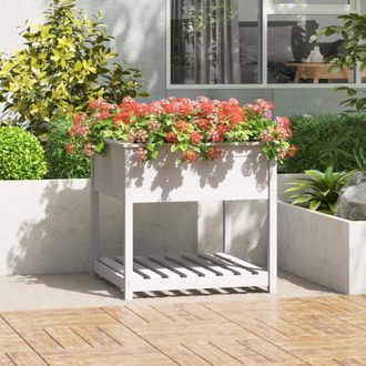 vidaXL Vidaxl - Jardinera Con Estante Madera Maciza Pino Blanca 82,5x82,5x81 Cm