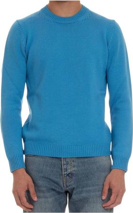 Roberto Collina Merino Trui met Ronde Hals - Heren - Ronde hals truien - Blauw - 2XL - Wol - Truien & Vesten