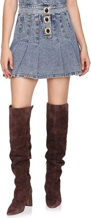 Avec Les Filles Pleated Denim Miniskirt in Essex Blue Wash at Nordstrom, Size 0