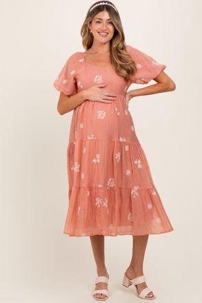 Pinkblush Floral Embroidered Tiered Midi Dress in Light Pink at Nordstrom, Size Medium