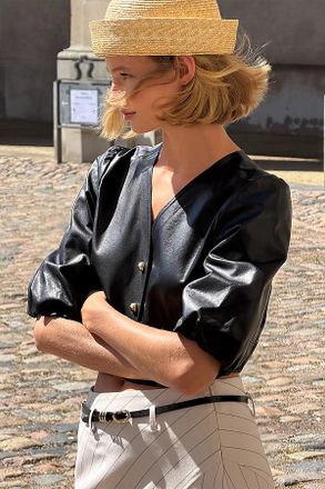 LaMarque Franka Leather Puff Sleeve Jacket