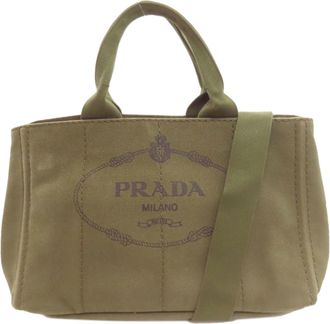 Prada Canapa Green Canvas Tote Bag (Pre-Owned)