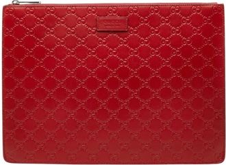 Gucci Red Color Leather Clutch Bag (Pre-Owned)