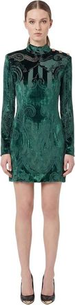 Balmain Green Abstract Mock Collar Dress
