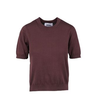 Alpha Studio Round-neck Knitwear, female, Brown, Size: 3XL Round-neck Knitwear