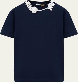 Loewe x Paulas Ibiza Floral Crochet-Collar Short-Sleeve T-Shirt