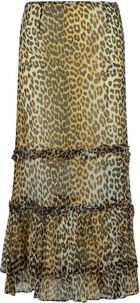 Ganni Long Skirt In Viscose With Leopard Print