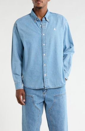 Carhartt Work in Progress Lucas Denim Button-Down Shirt in Blue (Blch) at Nordstrom, Size X-Large