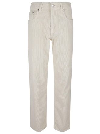 Haikure Straight-Leg Corduroy Pants With Leather Patch Detail