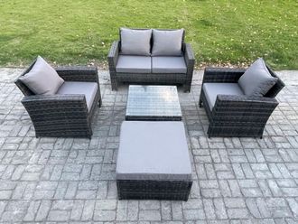 Fimous 5 PCS Outdoor Lounge Sofa Set Wicker PE Rattan Garden Furniture Set with Squar Coffee Table in Dark Grey