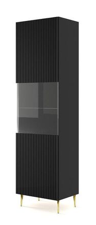 AC-D&eacute;co Ac-deco - Mobile Colonna Vetrina Soggiorno Ravenna Cm 60x42x215h Nero Opaco Piedi Oro