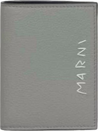 Marni Mens Bifold Logo Leather Wallet In Cement Gray